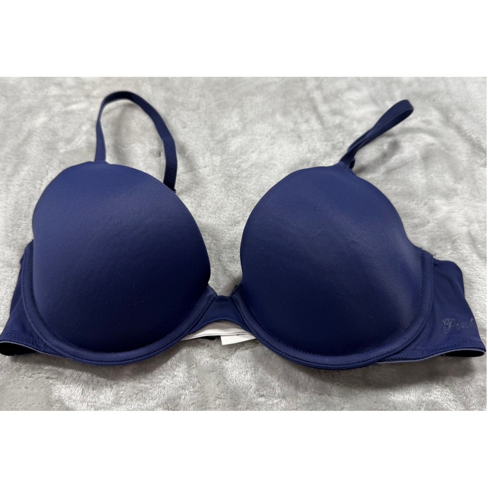 Victoria's Secret PINK 34C Wear Everywhere T-Shirt Bra Navy Blue Lightly Lined